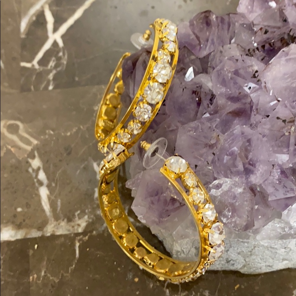 Gold tone NWOT earrings with clear stones